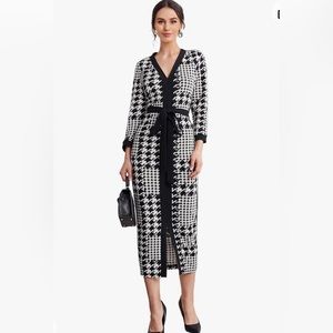 Shien Houndstooth  Midi Dress Quarter Sleeve Size XL